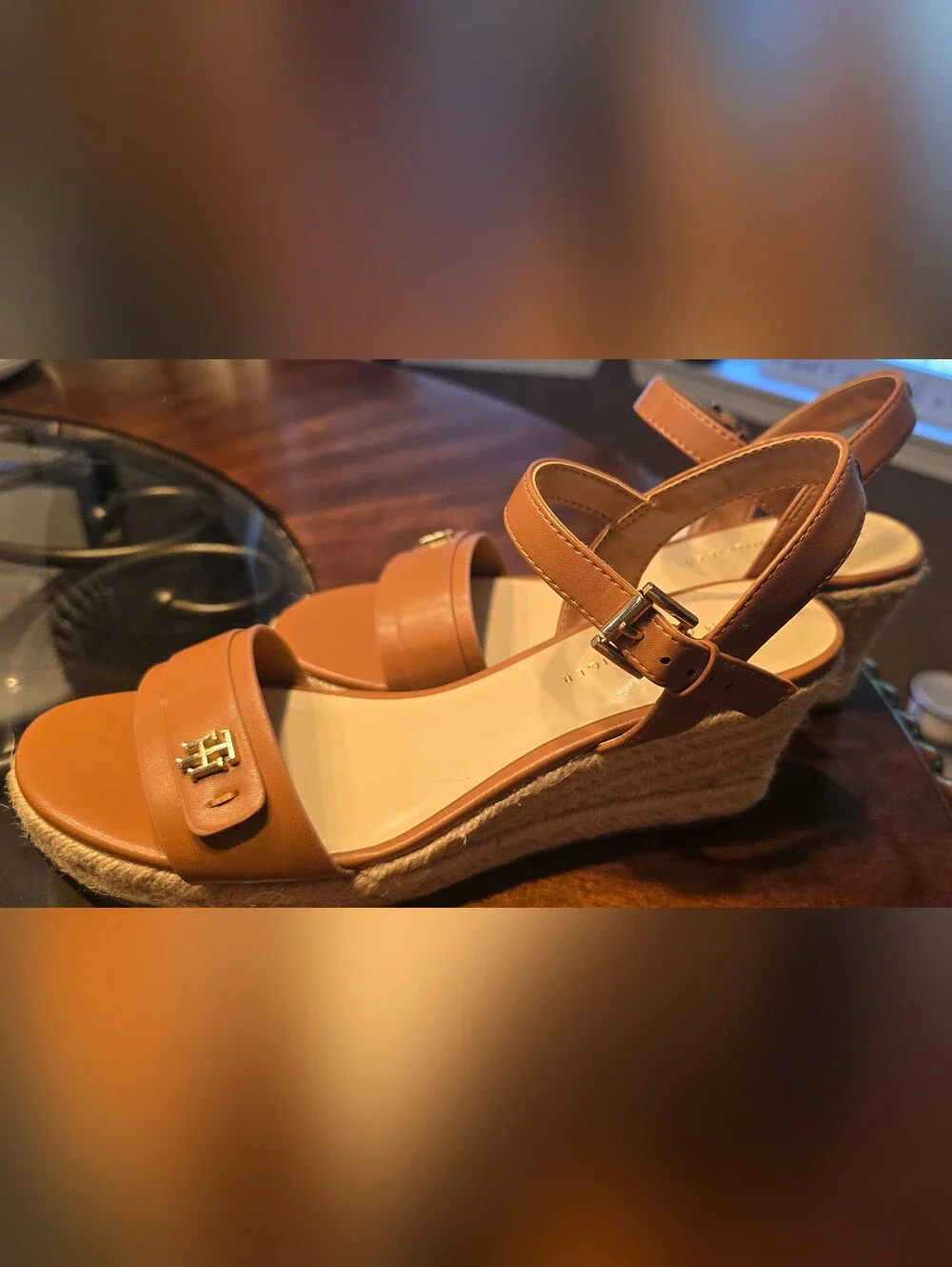 Tommy Hilfiger NWT Tan Espadrille Wedge Sandals, Sz. 8